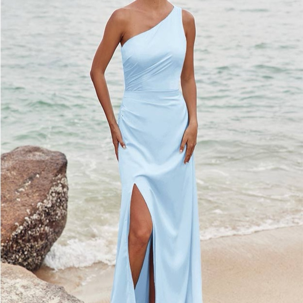 Elegant One-Shoulder Blue Dress
